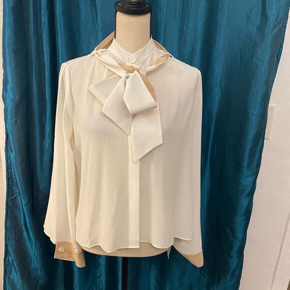 Alexis 100% silk tie blouse, L - Picture 1 of 13